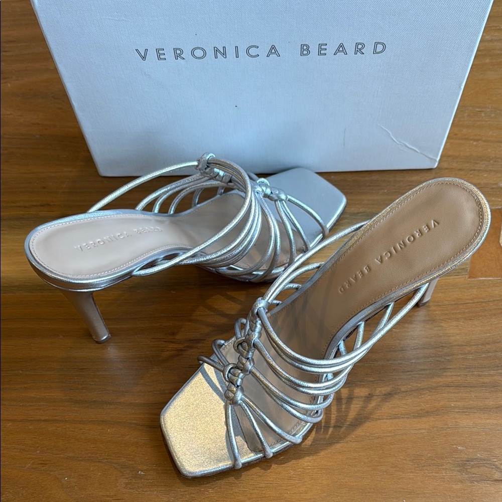 Veronica Beard Silver Strappy Heels Size 8.5